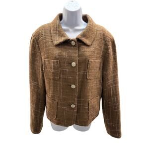 Mac & Jac wool L Brown Tweed Jacket Textured Button Front Preppy Fall Chic